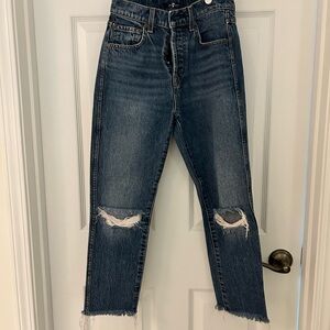 7 For All Mankind Dark Blue Distressed Ankle Jeans